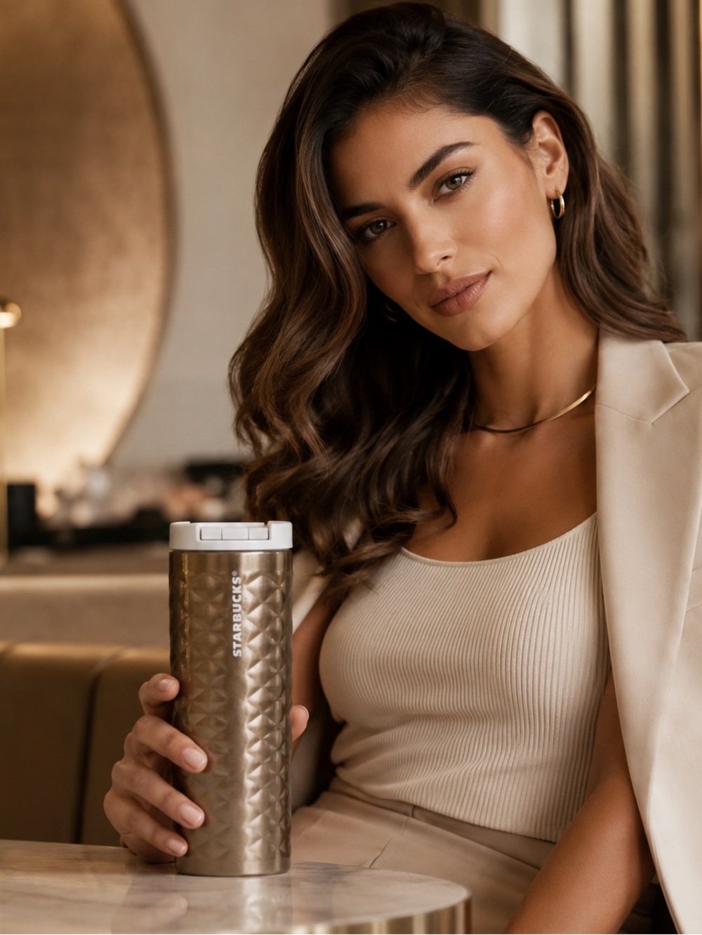 Starbucks Metallic Quilted Tumbler - Gold with White Lid